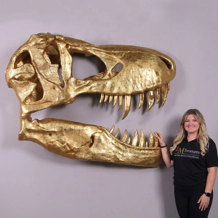 Gold Leaf T-Rex Dinosaur Skull Wall Decor Life Size Statue LM Treasures - H