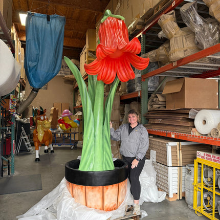 Giant Red Flower in Planter Statue LM Treasures - T