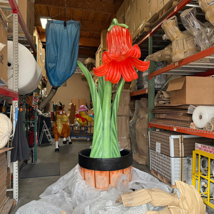 Giant Red Flower in Planter Statue LM Treasures - T