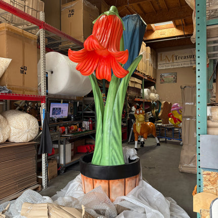 Giant Red Flower in Planter Statue LM Treasures - T