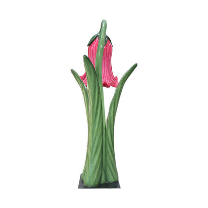 Giant Pink Flower on Metal Plate Statue