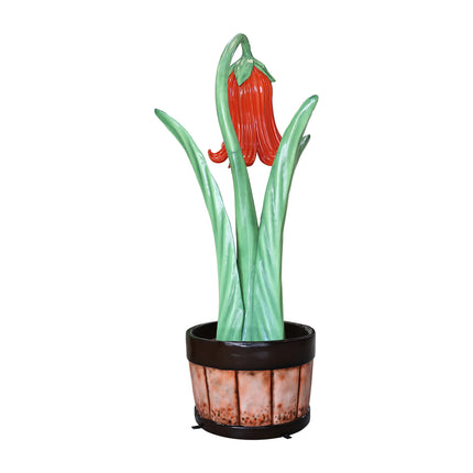 Giant Red Flower in Planter Statue