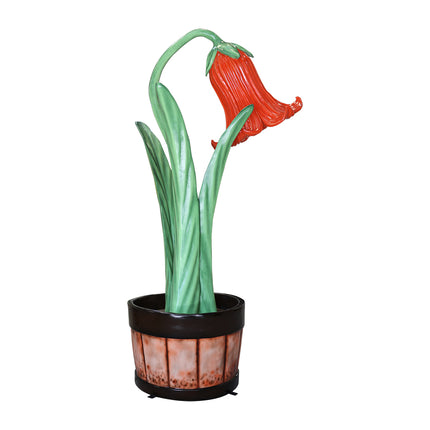 Giant Red Flower in Planter Statue