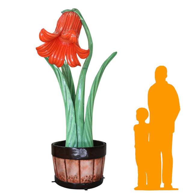 Giant Red Flower in Planter Statue
