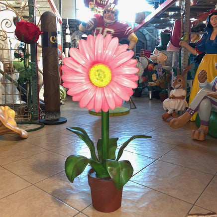 Small Pink Daisy In Pot Flower Statue - LM Treasures 