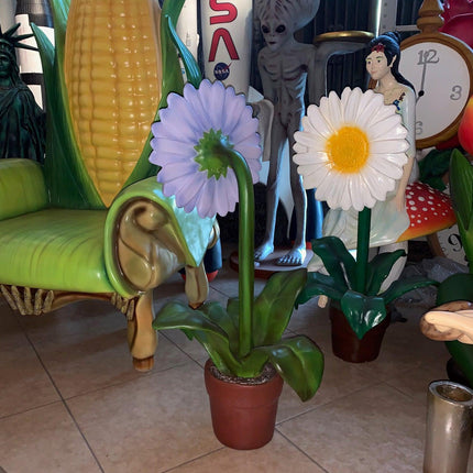 Small Purple Daisy In Pot Flower Statue - LM Treasures 