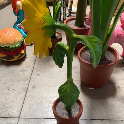 Small Yellow Sunflower In Pot Flower Statue