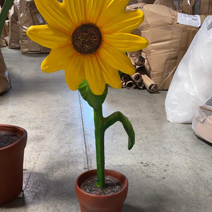 Small Yellow Sunflower In Pot Flower Statue