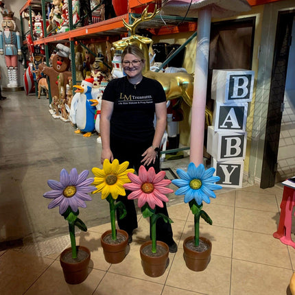Small Purple Sunflower In Pot Flower Statue