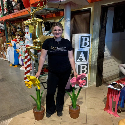 Small Pink Narcis In Pot Flower Statue LM Treasures - A