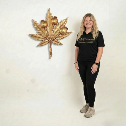 Gold Cannabis Marijuana Weed Leaf Wall Decor Statue LM Treasures - H