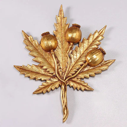 Gold Cannabis Marijuana Weed Leaf Wall Decor Statue LM Treasures - H
