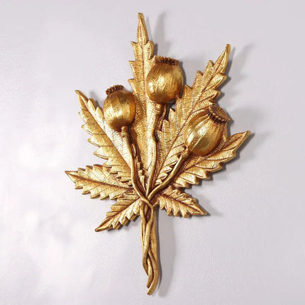 Gold Cannabis Marijuana Weed Leaf Wall Decor Statue LM Treasures - H