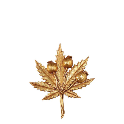 Gold Cannabis Marijuana Weed Leaf Wall Decor Statue LM Treasures - H