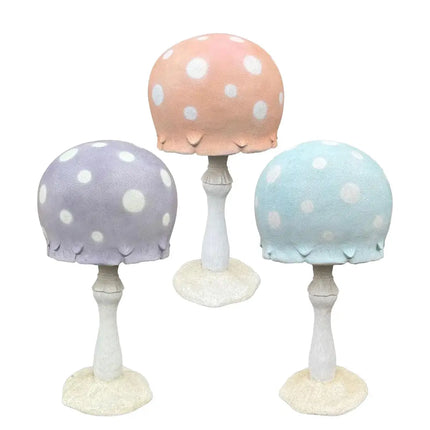 Large Set of 3 Pastel Round Mushroom Statues LM Treasures - H