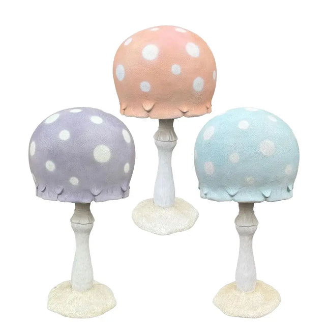 Large Set of 3 Pastel Round Mushroom Statues LM Treasures - H