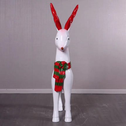 Comic White Christmas Reindeer Life Size Statue