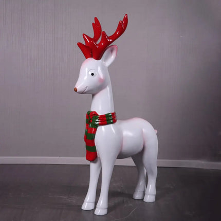 Comic White Christmas Reindeer Life Size Statue