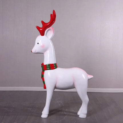 Comic White Christmas Reindeer Life Size Statue