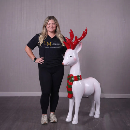 Comic White Christmas Reindeer Life Size Statue