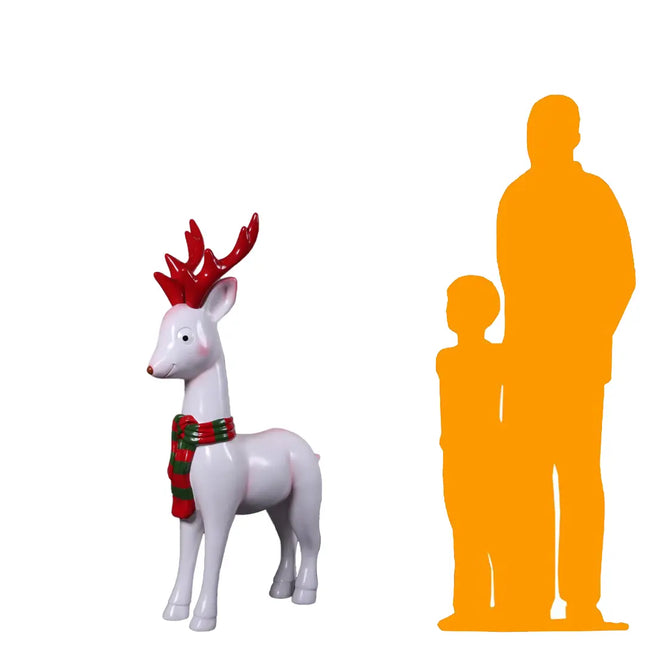 Comic White Christmas Reindeer Life Size Statue