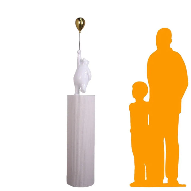 White Bear with Balloon on Pedestal Statue LM Treasures - H