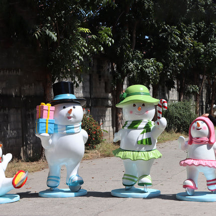 Ice Skating Snowman Family Set of 4 Statues