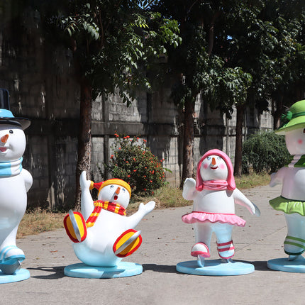 Ice Skating Snowman Family Set of 4 Statues