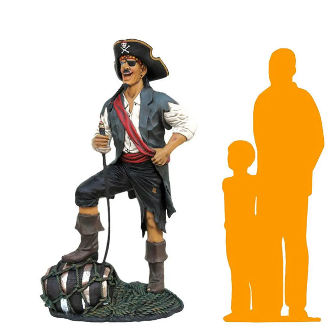 Funny Pirate Standing On Barrel Life Size Statue LM Treasures - A