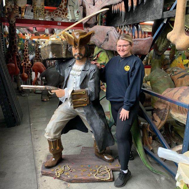 Buccaneer Pirate With Treasure Life Size Statue - LM Treasures 
