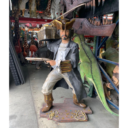 Buccaneer Pirate With Treasure Life Size Statue - LM Treasures 