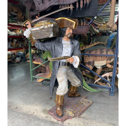 Buccaneer Pirate With Treasure Life Size Statue - LM Treasures 