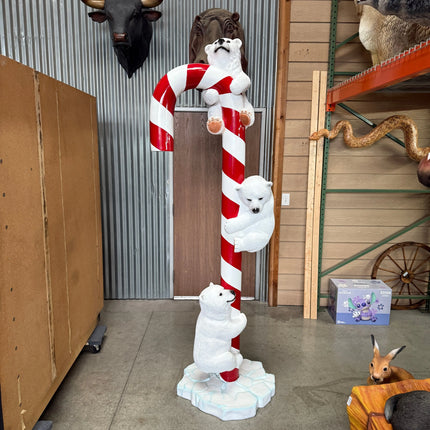 Polar Bear Cubs on Candy Cane Statue LM Treasures - H