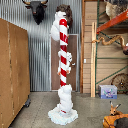 Polar Bear Cubs on Candy Cane Statue LM Treasures - H