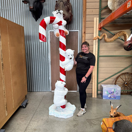 Polar Bear Cubs on Candy Cane Statue LM Treasures - H