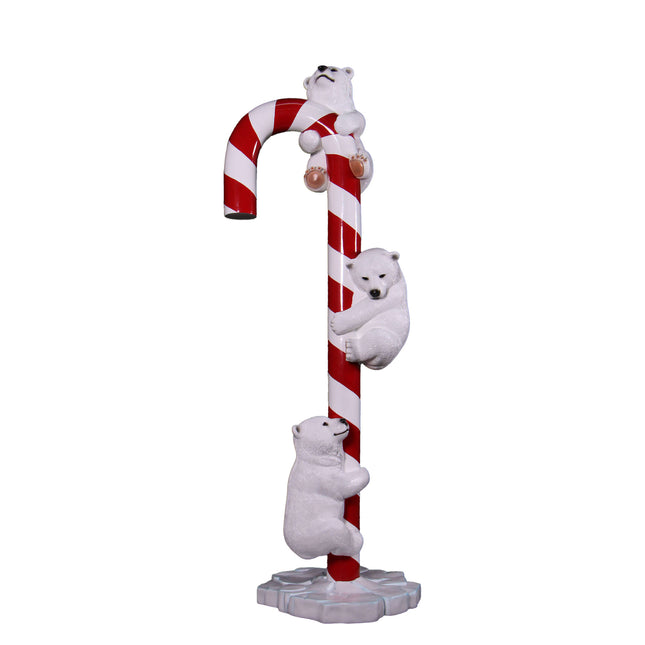 Polar Bear Cubs on Candy Cane Statue