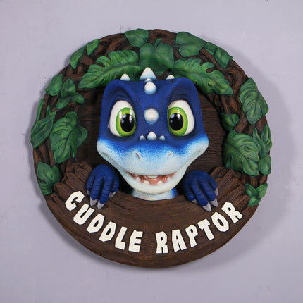 Blue Cuddle Raptor Dinosaur Wall Decor Statue