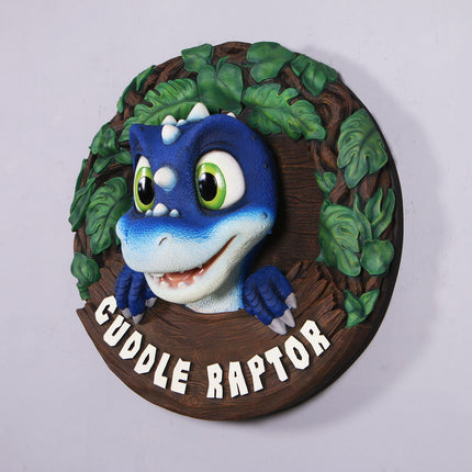 Blue Cuddle Raptor Dinosaur Wall Decor Statue