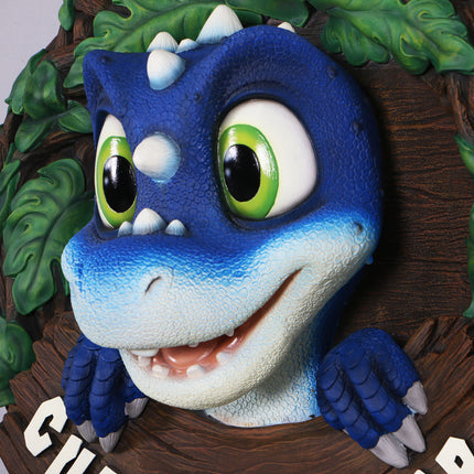 Blue Cuddle Raptor Dinosaur Wall Decor Statue
