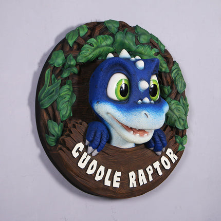 Blue Cuddle Raptor Dinosaur Wall Decor Statue
