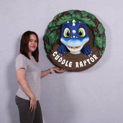 Blue Cuddle Raptor Dinosaur Wall Decor Statue