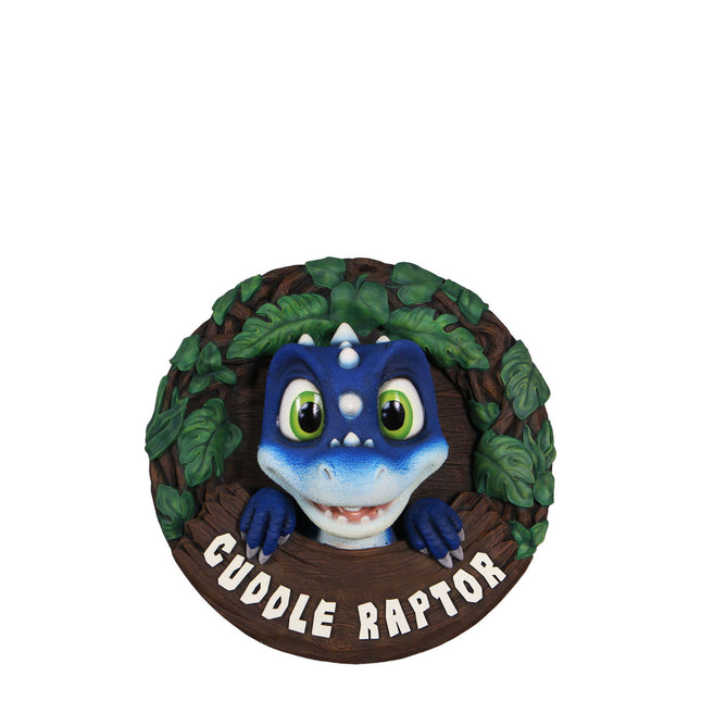 Blue Cuddle Raptor Dinosaur Wall Decor Statue