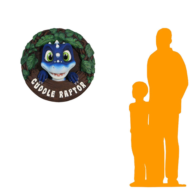 Blue Cuddle Raptor Dinosaur Wall Decor Statue