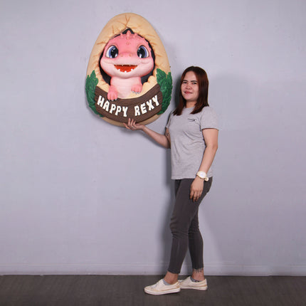 Pink T-Rex Happy Rexy Dinosaur Wall Decor Statue