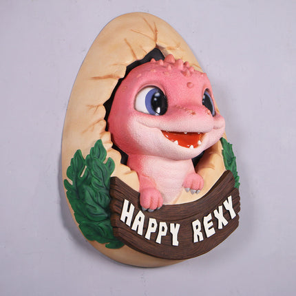 Pink T-Rex Happy Rexy Dinosaur Wall Decor Statue