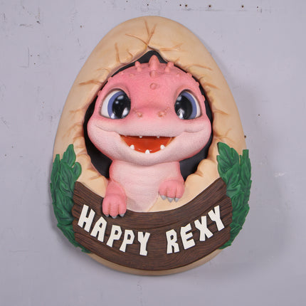 Pink T-Rex Happy Rexy Dinosaur Wall Decor Statue