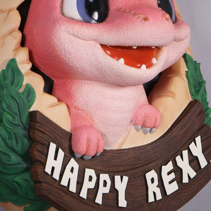 Pink T-Rex Happy Rexy Dinosaur Wall Decor Statue