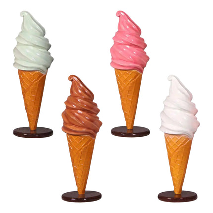 4-Piece Small Soft Serve Ice Cream Tabletop Statue Set | Dessert Decor