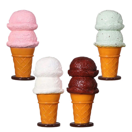 4-Piece Small Double Scoop Ice Cream Tabletop Statue Set | Dessert Decor