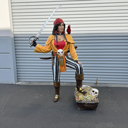Lady Pirate With Treasure Chest Life Size Statue